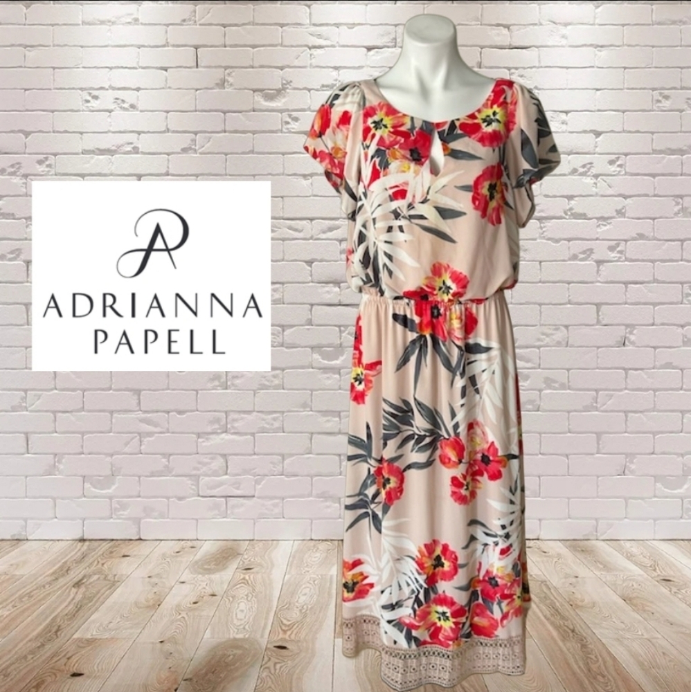 Adrianna Papell Floral Midi Dress - Pink and Red